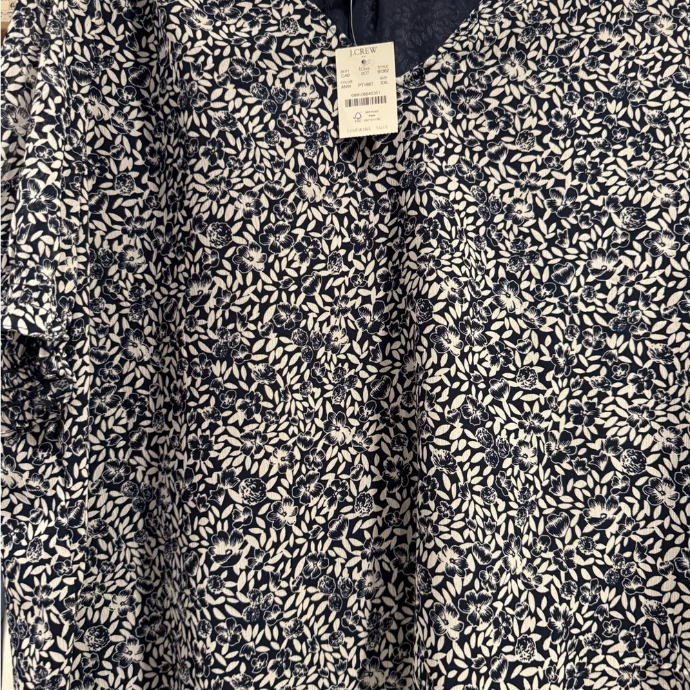J. Crew Navy and White Floral Blouse